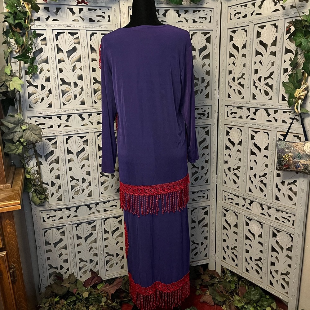 MAXIMA USA VINTAGE gorgeous purple with red fringe 2pc top & skirt maxi dress - Picture 8 of 11